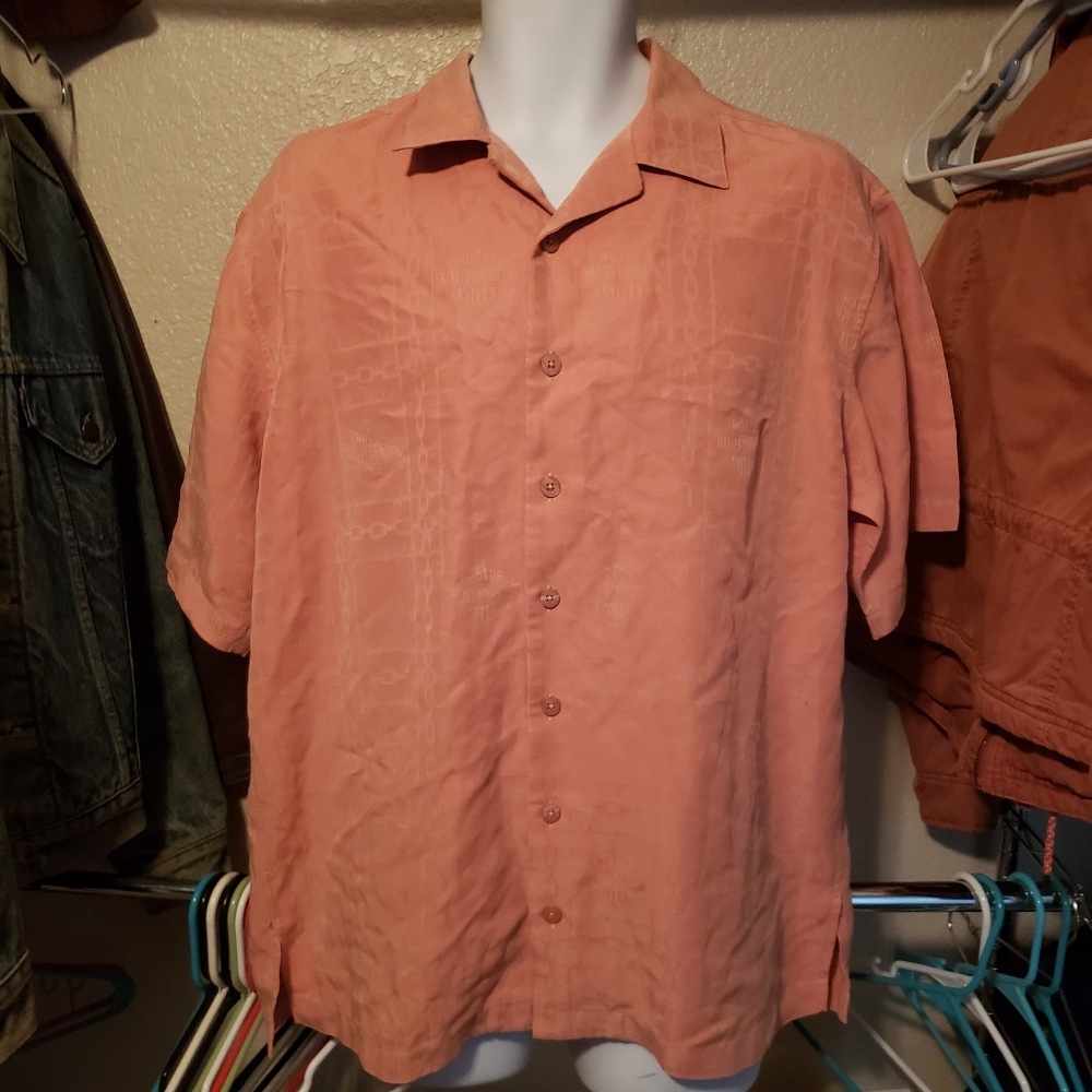 Men's Harley Davidson Medium Hawaiian Camp Shirt Chains Barbed Wire Rayon Blend